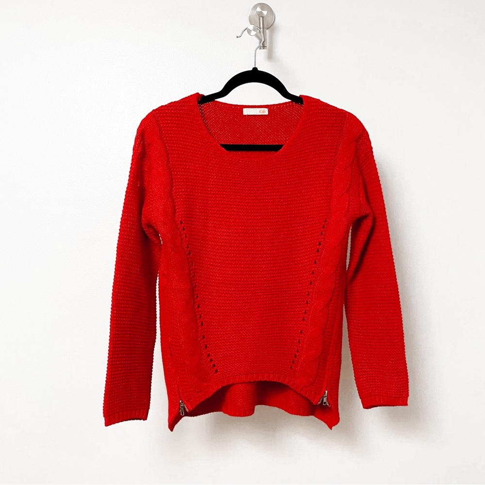 GB Gianni Bini Knit Zipper Detail Winter Fall Preppy Chic Casual Sweater Red